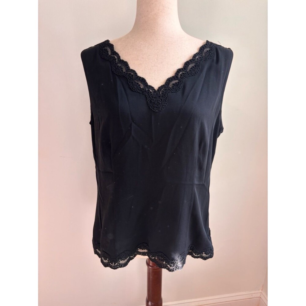 Vintage Doncaster Collection Silk blend Black Shell Blouse Lace 12